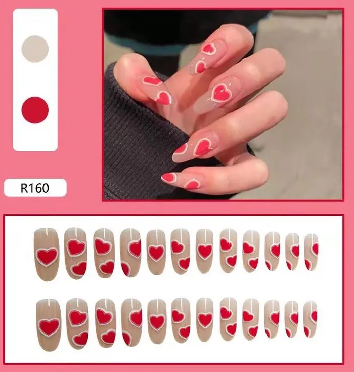 Polly Earrings NS389 Long Length Almond Press On Nails 24 Pieces R160
