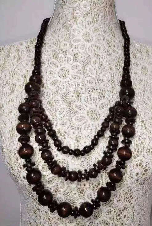 polly Necklaces N1377 Brown Layered Wooden Necklace with FREE Earrings