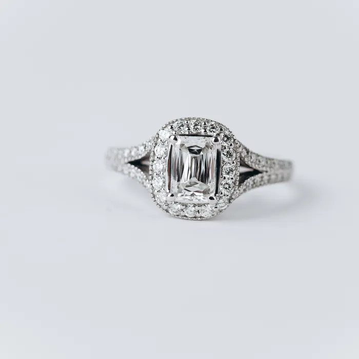 PreOwned Criss Cut Halo Engagement Ring Christopher Designs Rings