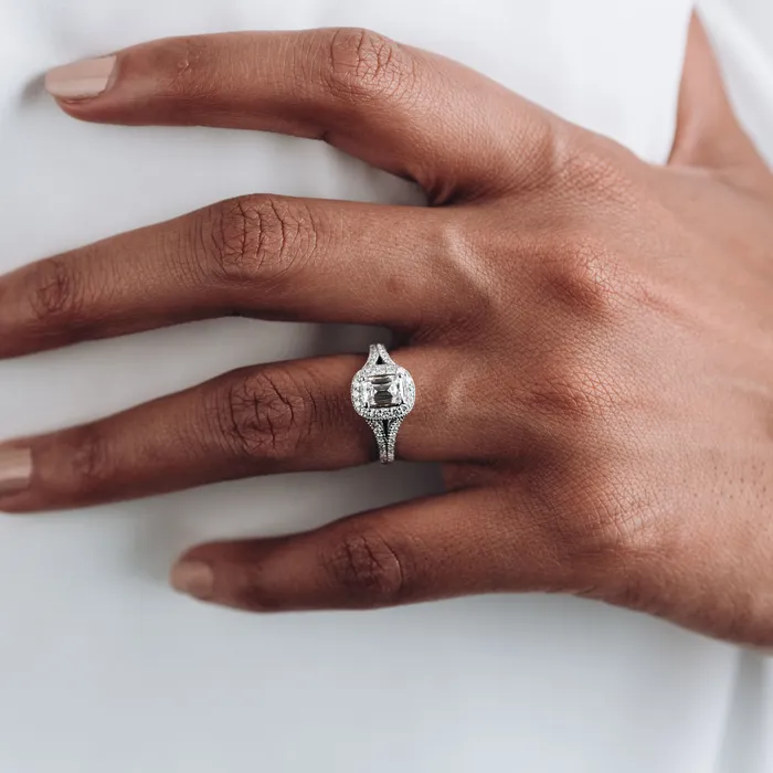PreOwned Criss Cut Halo Engagement Ring Christopher Designs Rings