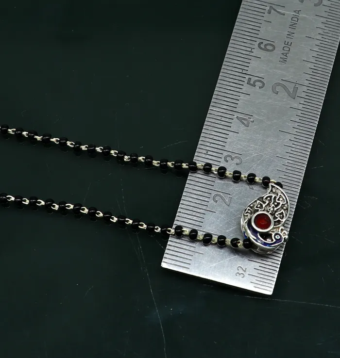Pure 925 sterling silver black beads chain necklace gorgeous peacock design pendant traditional style brides mangalsutra necklace set171 TRIBAL ORNAMENTS Necklaces