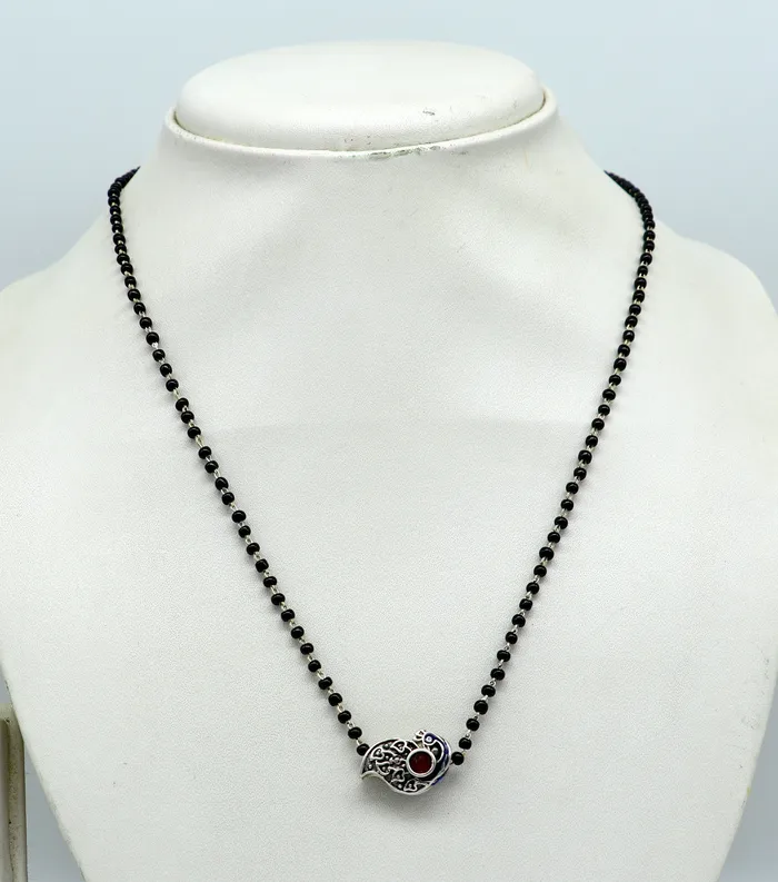Pure 925 sterling silver black beads chain necklace gorgeous peacock design pendant traditional style brides mangalsutra necklace set171 TRIBAL ORNAMENTS Necklaces