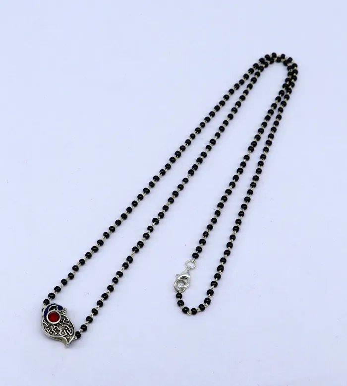 Pure 925 sterling silver black beads chain necklace gorgeous peacock design pendant traditional style brides mangalsutra necklace set171 TRIBAL ORNAMENTS Necklaces