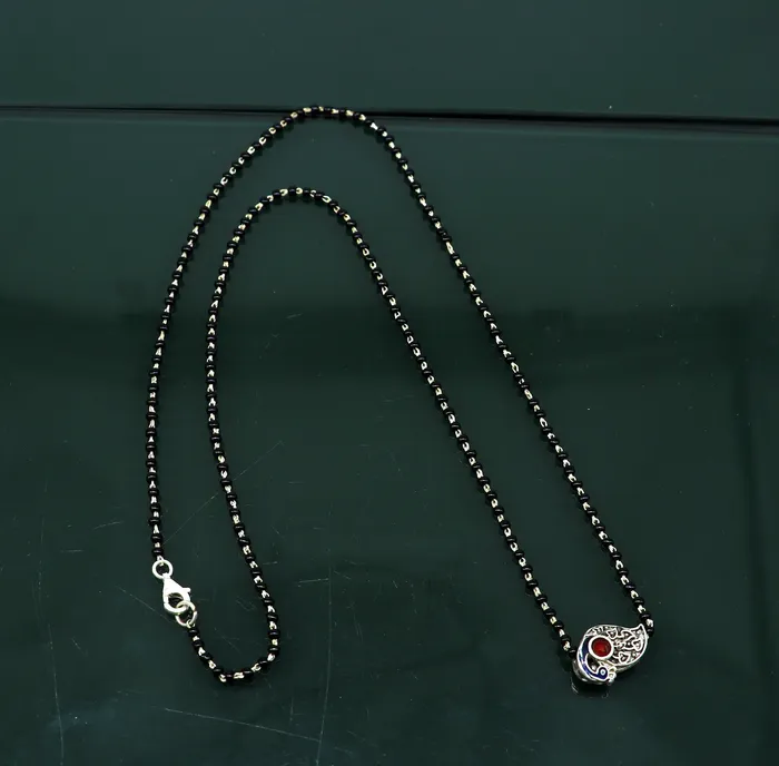 Pure 925 sterling silver black beads chain necklace gorgeous peacock design pendant traditional style brides mangalsutra necklace set171 TRIBAL ORNAMENTS Necklaces