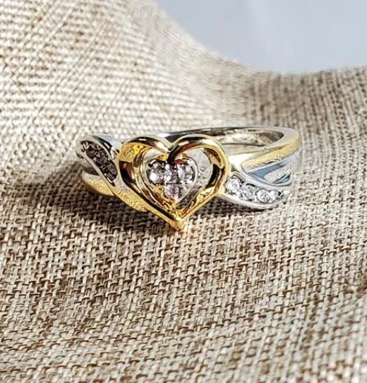 R225 Silver Gold Heart Rhinestones Ring alice Rings