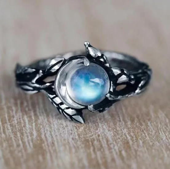 R293 Silver Opal Gem Leaves Vine Ring alice Rings