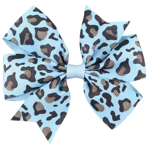 Rings 01 H442 Small Blue Leopard Print Bow Hair Clip