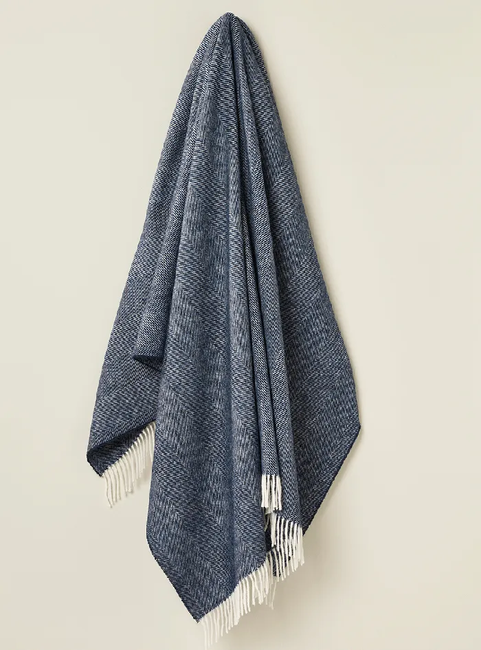 Rings A Moon Son LTD Herringbone Shetland Wool Throw Dark Blue