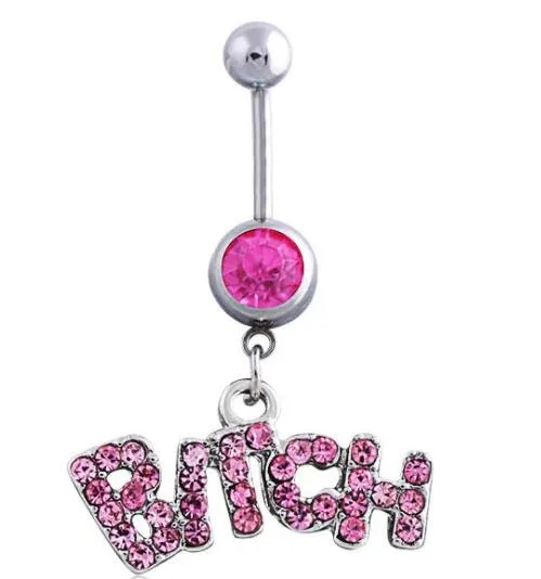 Rings Alice P91 Silver Pink Gem Bitch Belly Button Ring