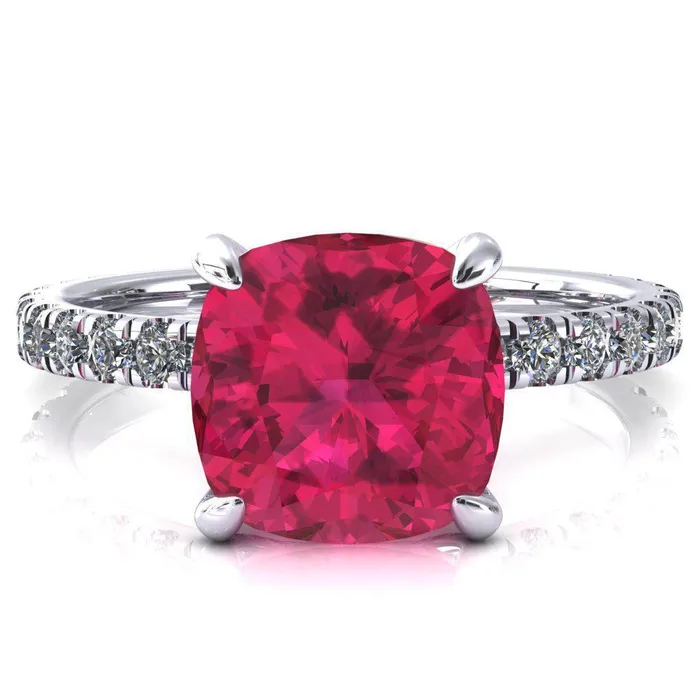 Rings Fire Brilliance Alessi Cushion Ruby 4 Claw Prong 34 Micro Pave Engagement Ring Rings Fire Brilliance Alessi Cushion Ruby 4 Claw Prong 34 Micro Pave Engagement Ring
