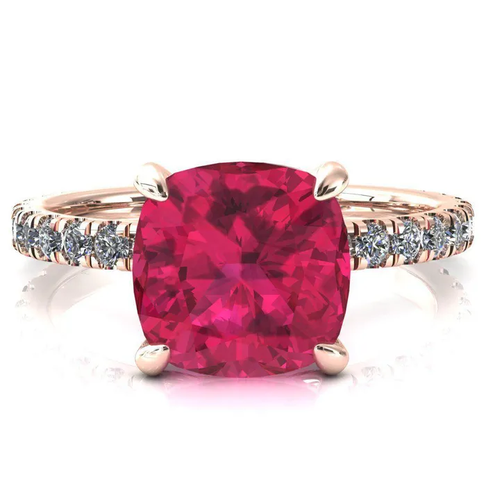 Rings Fire Brilliance Alessi Cushion Ruby 4 Claw Prong 34 Micro Pave Engagement Ring