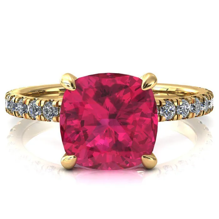 Rings Fire Brilliance Alessi Cushion Ruby 4 Claw Prong 34 Micro Pave Engagement Ring