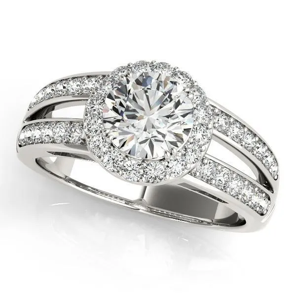 Rings Fire Brilliance Ashlee Round Center Stone Halo 4 Double Prong Split Shank Engagement Ring