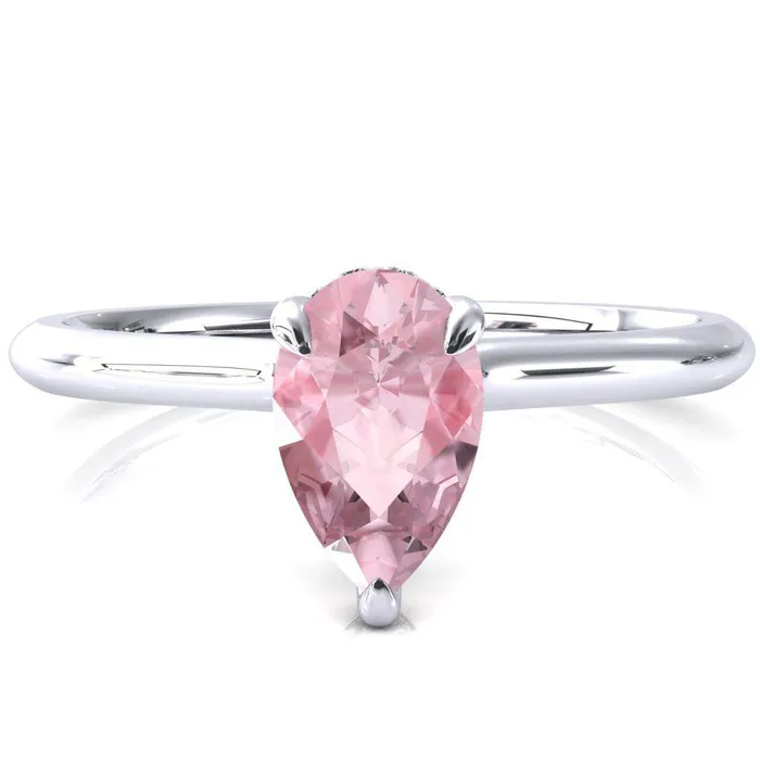 Rings Fire Brilliance Janey Pear Pink Sapphire 3 Prongs Claw Floating Halo Inverted Cathedral Ring Rings Fire Brilliance Janey Pear Pink Sapphire 3 Prongs Claw Floating Halo Inverted Cathedral Ring