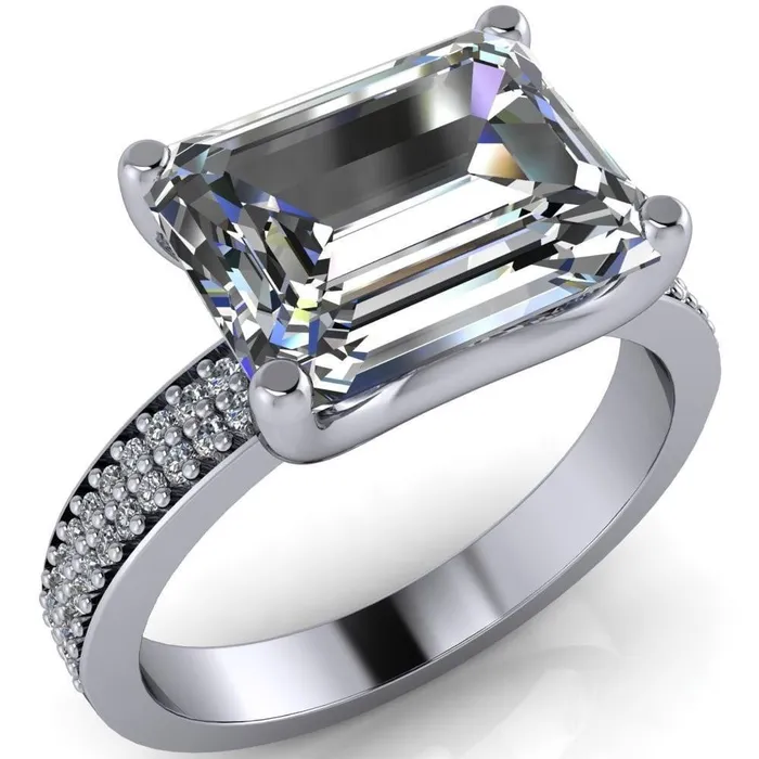 Rings Fire Brilliance Lola Emerald Center Stone Diamond Channel 4 Prong Ring Rings Fire Brilliance Lola Emerald Center Stone Diamond Channel 4 Prong Ring