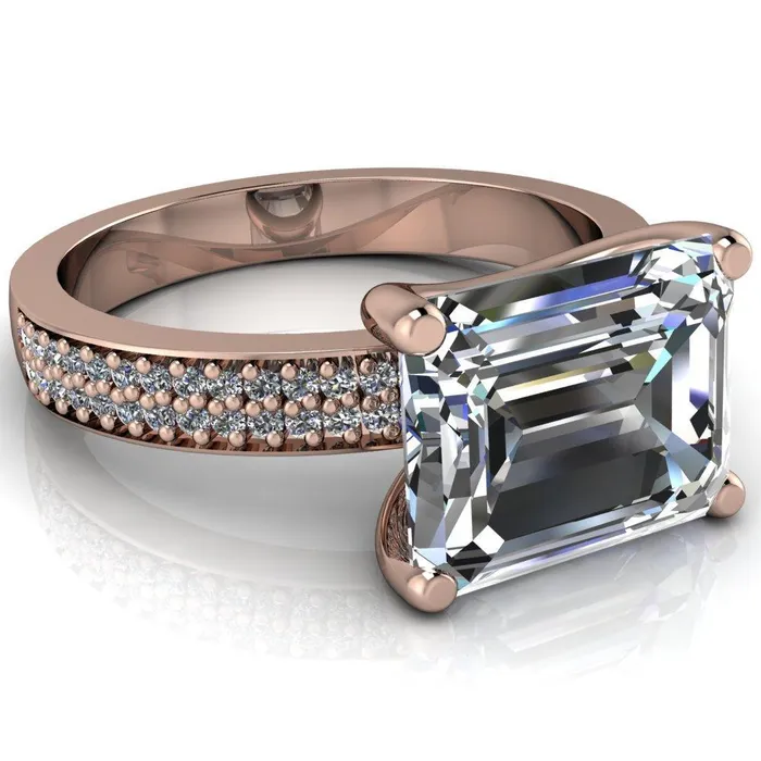 Rings Fire Brilliance Lola Emerald Center Stone Diamond Channel 4 Prong Ring