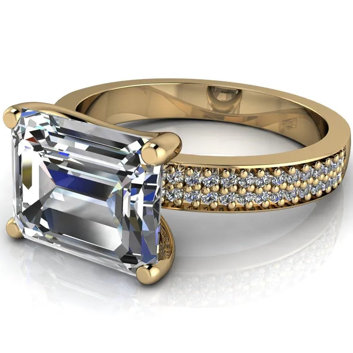 Rings Fire Brilliance Lola Emerald Center Stone Diamond Channel 4 Prong Ring