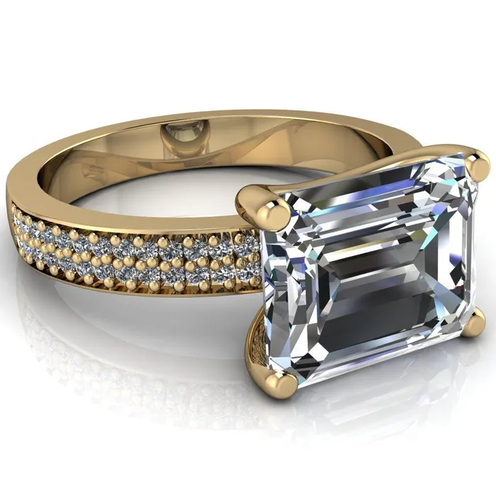 Rings Fire Brilliance Lola Emerald Center Stone Diamond Channel 4 Prong Ring