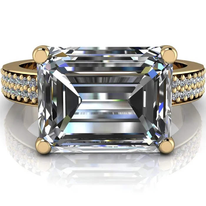 Rings Fire Brilliance Lola Emerald Center Stone Diamond Channel 4 Prong Ring