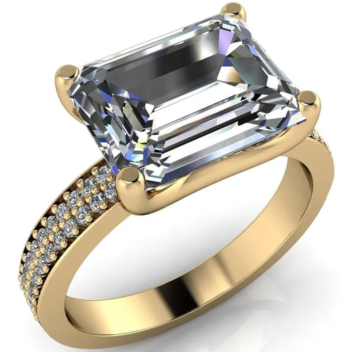 Rings Fire Brilliance Lola Emerald Center Stone Diamond Channel 4 Prong Ring