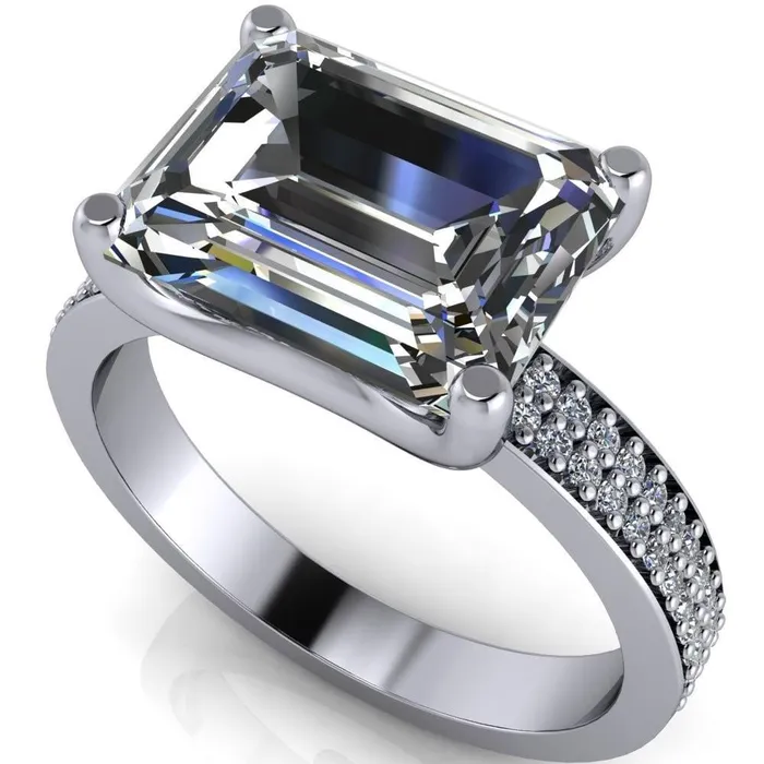 Rings Fire Brilliance Lola Emerald Center Stone Diamond Channel 4 Prong Ring