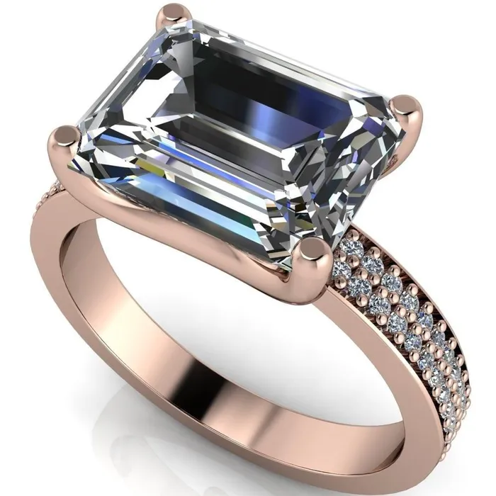 Rings Fire Brilliance Lola Emerald Center Stone Diamond Channel 4 Prong Ring