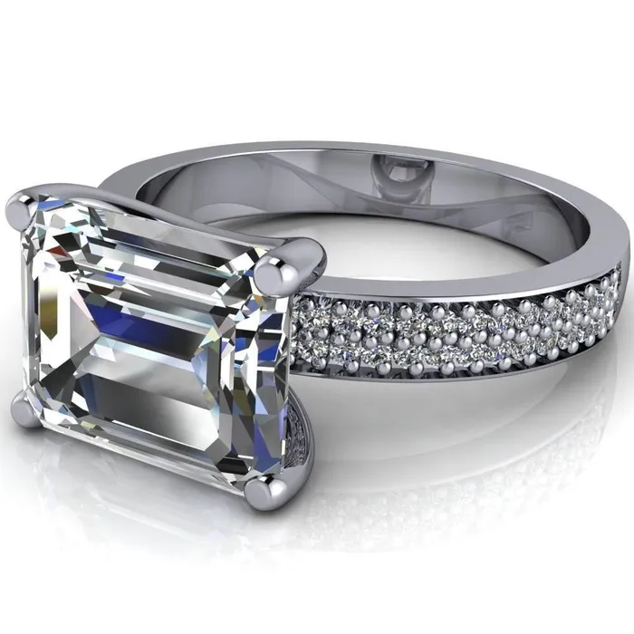 Rings Fire Brilliance Lola Emerald Center Stone Diamond Channel 4 Prong Ring
