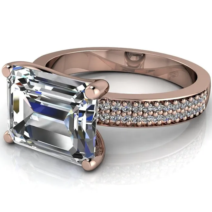 Rings Fire Brilliance Lola Emerald Center Stone Diamond Channel 4 Prong Ring