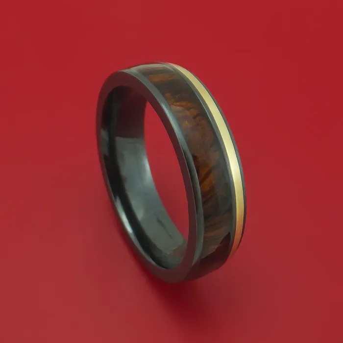 Rings Lashbrook Black Zirconium Ring with 14k Yellow Gold and Hardwood Inlays Custom Made Band Rings Lashbrook Black Zirconium Ring with 14k Yellow Gold and Hardwood Inlays Custom Made Band