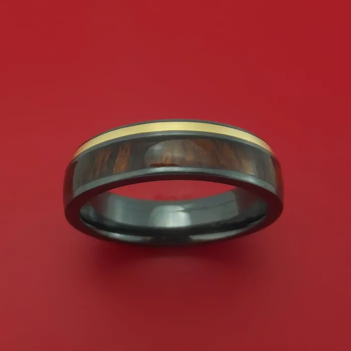 Rings Lashbrook Black Zirconium Ring with 14k Yellow Gold and Hardwood Inlays Custom Made Band Rings Lashbrook Black Zirconium Ring with 14k Yellow Gold and Hardwood Inlays Custom Made Band