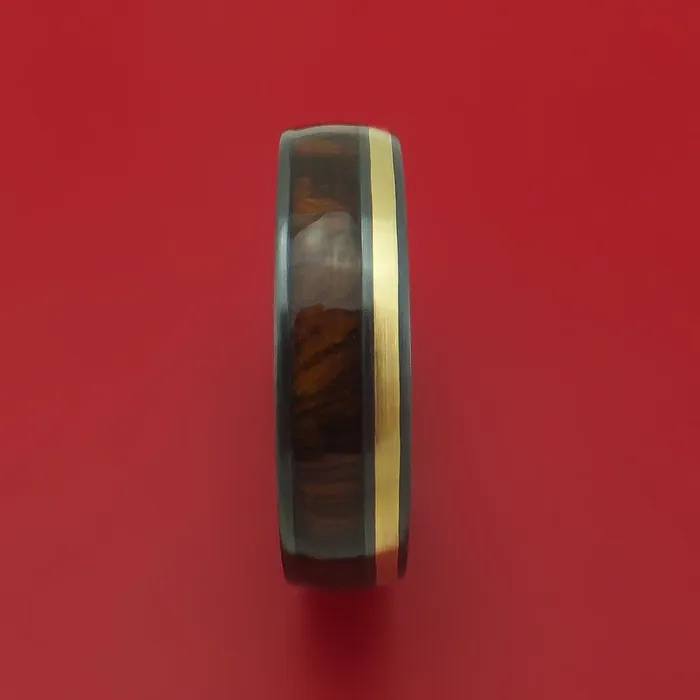 Rings Lashbrook Black Zirconium Ring with 14k Yellow Gold and Hardwood Inlays Custom Made Band Rings Lashbrook Black Zirconium Ring with 14k Yellow Gold and Hardwood Inlays Custom Made Band
