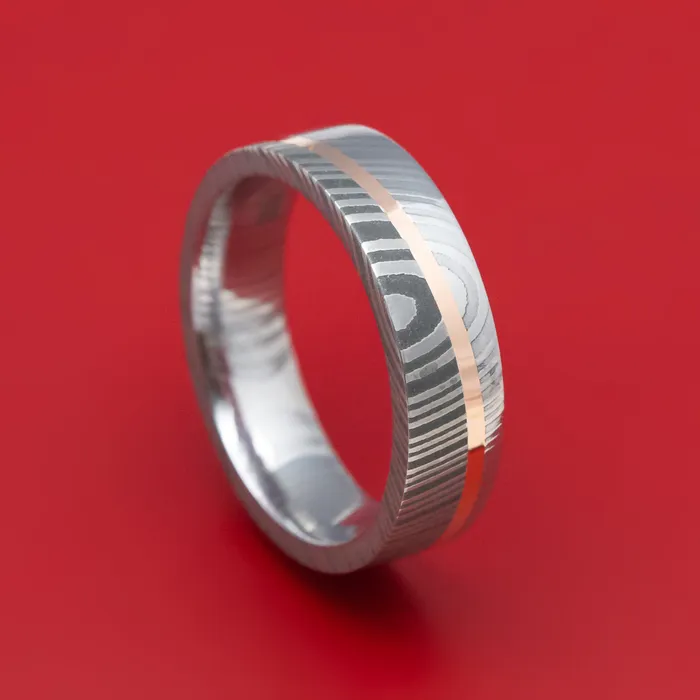 Rings Lashbrook Damascus Steel Diagonal 14K Gold Ring Wedding Band Custom Made Rings Lashbrook Damascus Steel Diagonal 14K Gold Ring Wedding Band Custom Made