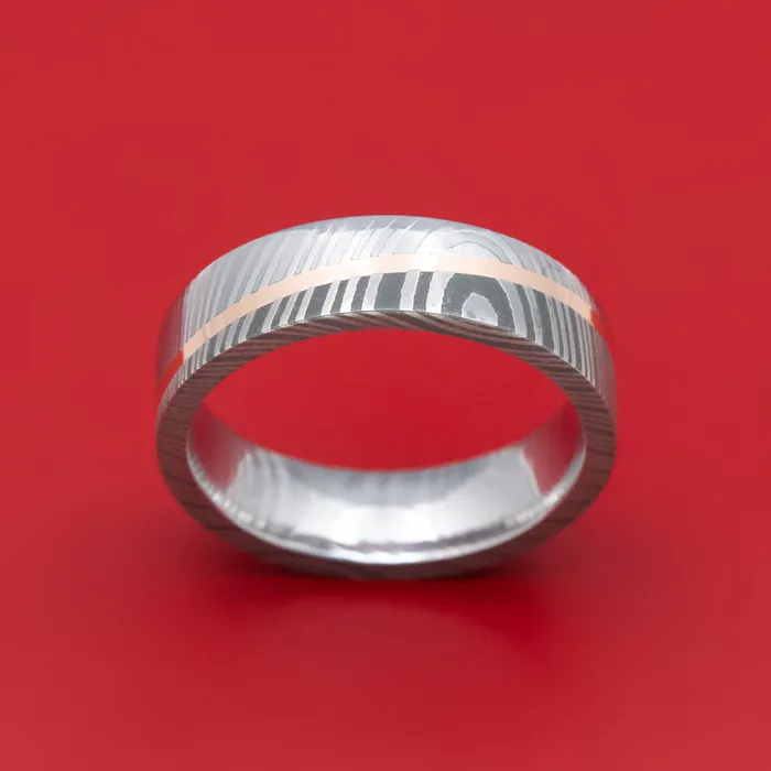 Rings Lashbrook Damascus Steel Diagonal 14K Gold Ring Wedding Band Custom Made Rings Lashbrook Damascus Steel Diagonal 14K Gold Ring Wedding Band Custom Made