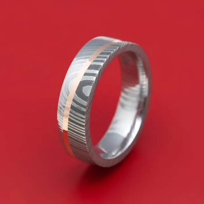Rings Lashbrook Damascus Steel Diagonal 14K Gold Ring Wedding Band Custom Made Rings Lashbrook Damascus Steel Diagonal 14K Gold Ring Wedding Band Custom Made