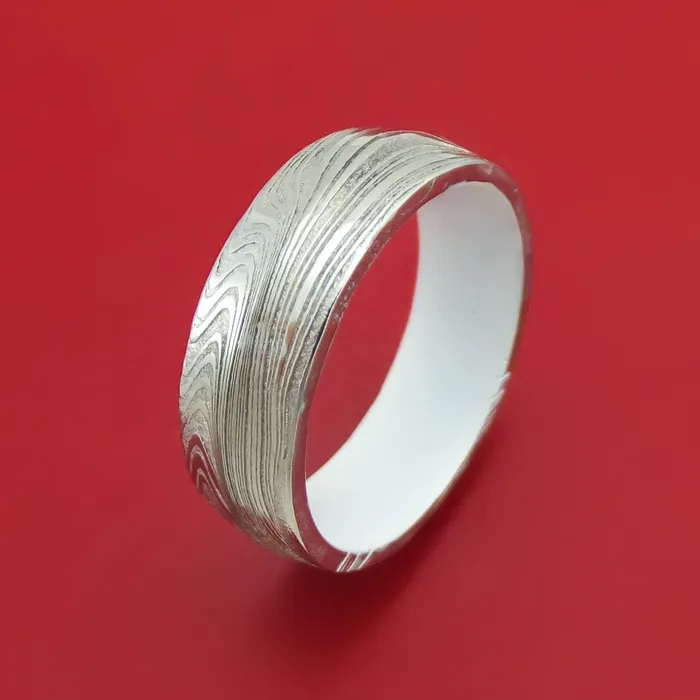 Rings Lashbrook Marbled Kuro Damascus Steel Ring with Cerakote Sleeve Custom Made Rings Lashbrook Marbled Kuro Damascus Steel Ring with Cerakote Sleeve Custom Made