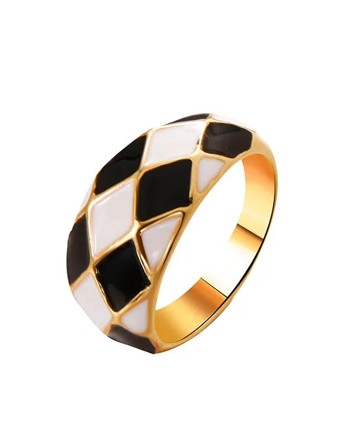 Rings R481 Gold Black White Diamond Design Ring alice
