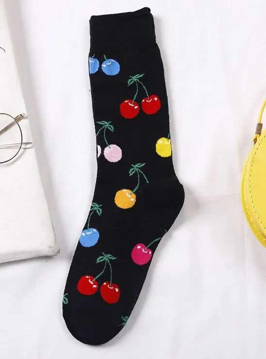 SF227 Black Colorful Cherries Socks POLLY Rings