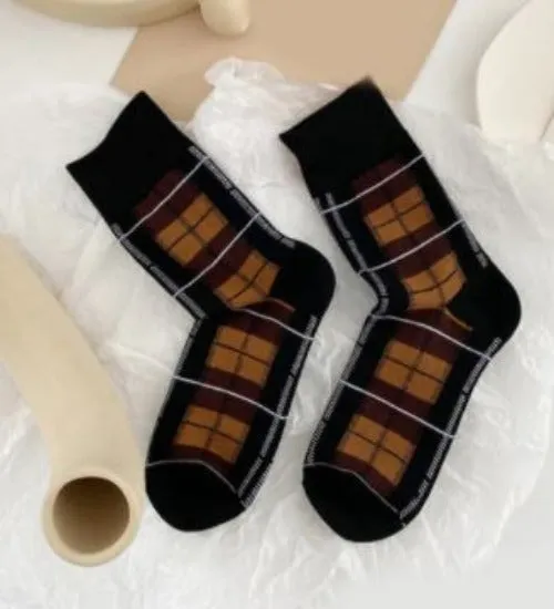 SF84 Shades of Brown Plaid Socks POLLY Necklaces