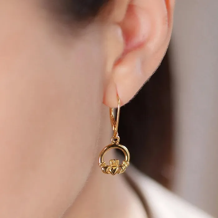 Shanore Earrings 14KT Gold Vermeil Drop Claddagh Earrings