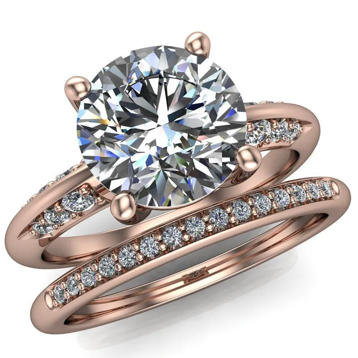 Sharon Round Center Stone Timeless Quad Diamonds Design Engagement Ring Fire Brilliance Rings