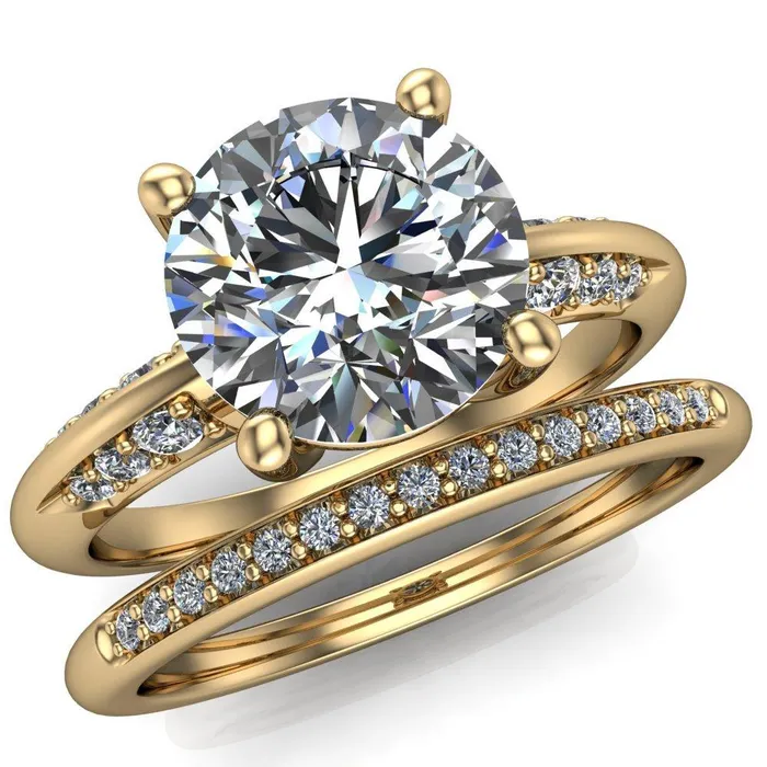 Sharon Round Center Stone Timeless Quad Diamonds Design Engagement Ring Fire Brilliance Rings