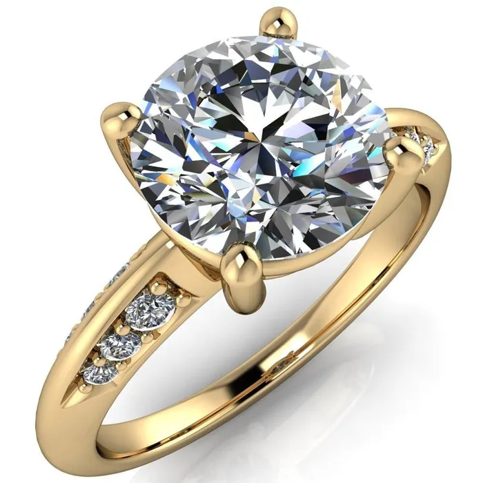 Sharon Round Center Stone Timeless Quad Diamonds Design Engagement Ring Fire Brilliance Rings