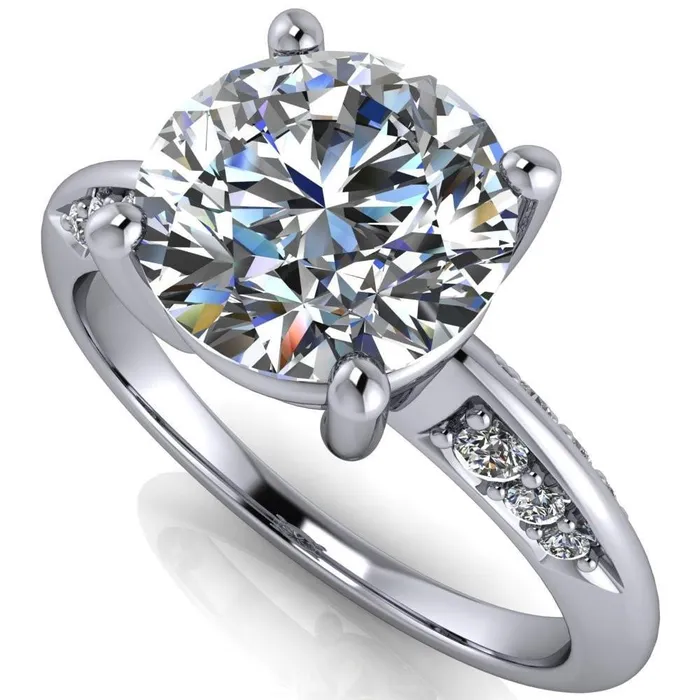 Sharon Round Center Stone Timeless Quad Diamonds Design Engagement Ring Fire Brilliance Rings