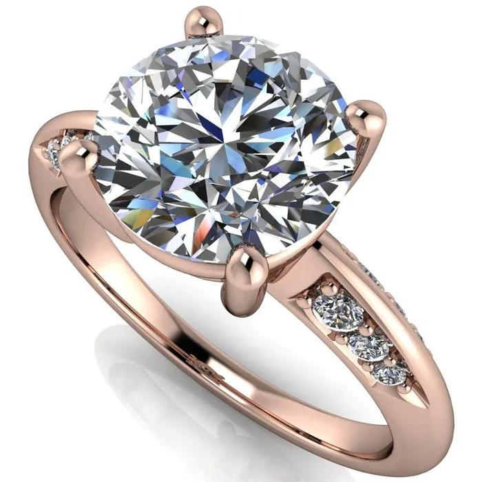 Sharon Round Center Stone Timeless Quad Diamonds Design Engagement Ring Fire Brilliance Rings
