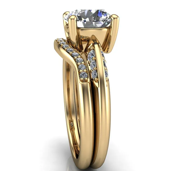 Sharon Round Center Stone Timeless Quad Diamonds Design Engagement Ring Fire Brilliance Rings