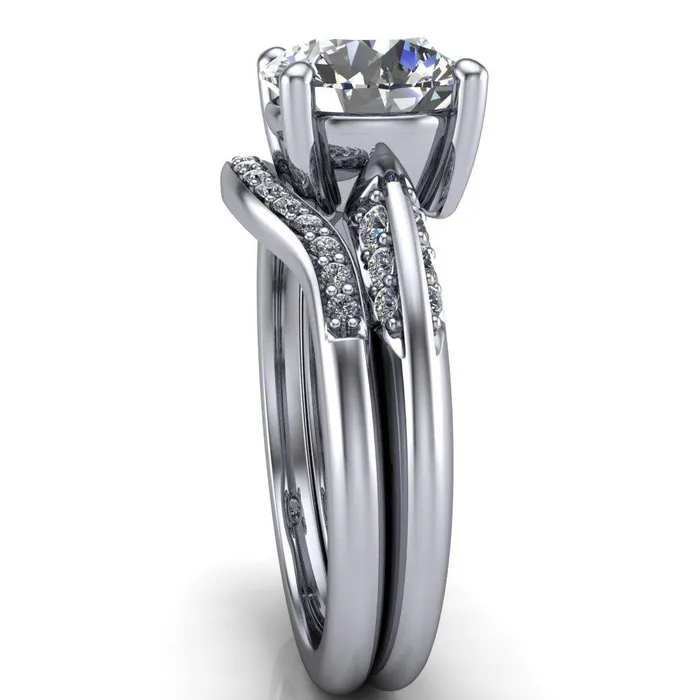 Sharon Round Center Stone Timeless Quad Diamonds Design Engagement Ring Fire Brilliance Rings