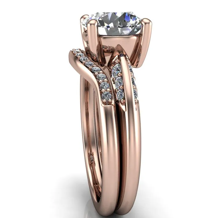 Sharon Round Center Stone Timeless Quad Diamonds Design Engagement Ring Fire Brilliance Rings