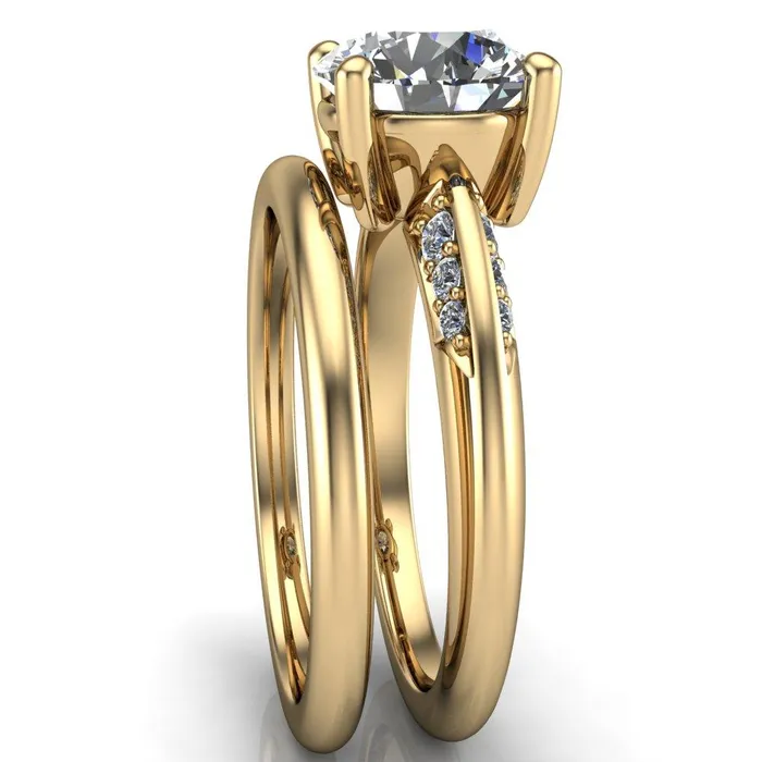 Sharon Round Center Stone Timeless Quad Diamonds Design Engagement Ring Fire Brilliance Rings