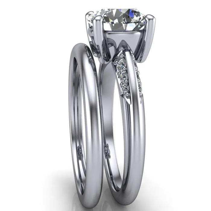 Sharon Round Center Stone Timeless Quad Diamonds Design Engagement Ring Fire Brilliance Rings