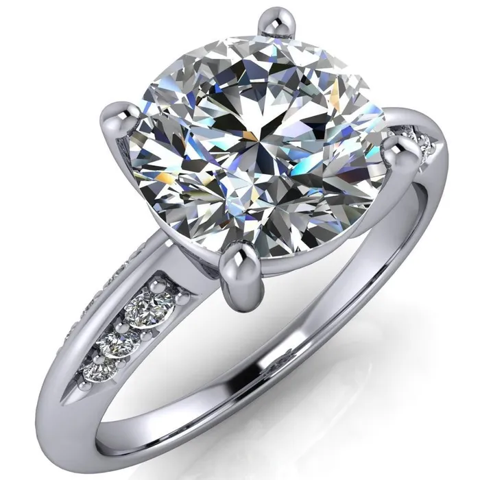 Sharon Round Center Stone Timeless Quad Diamonds Design Engagement Ring Fire Brilliance Rings